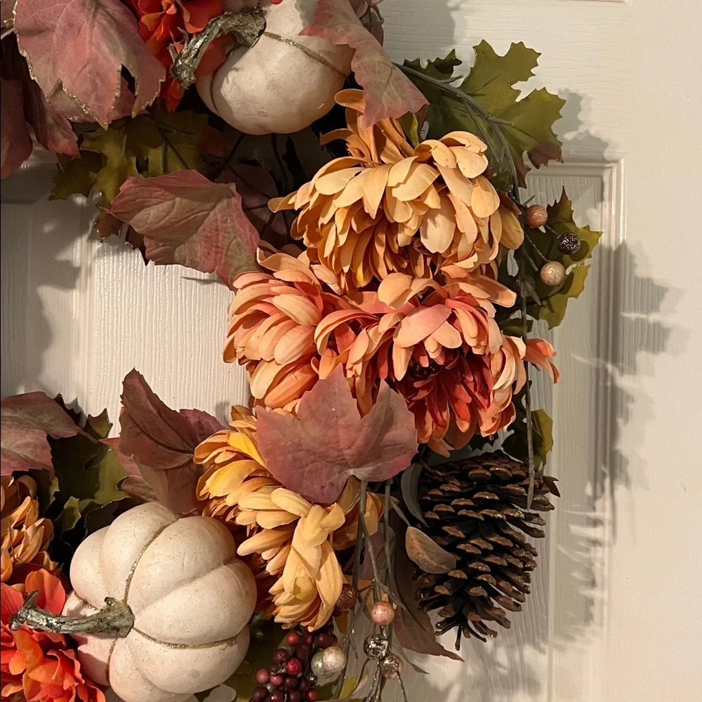 Autumn Harvest Wreath with Pumpkins and Pinecones